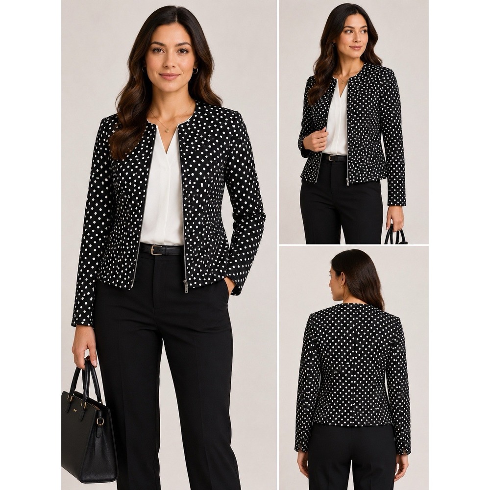 Helene Berman London Polka Dot Zip Jacket Womens Size Small Workwear Office